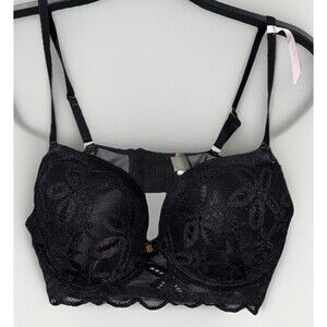 Vintage Daisy Fuentes Black Lace Balconette Bra Y2K Lingerie 34B